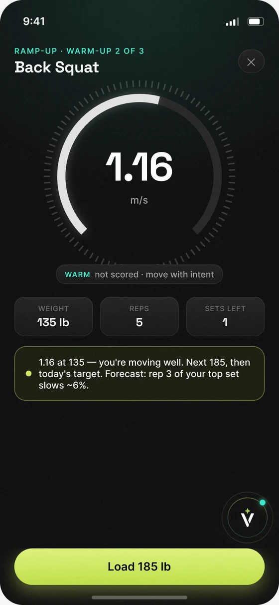 Velocity app forecasting the top set from warm-up speeds