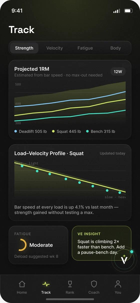 Velocity app load-velocity profile and projected 1RM